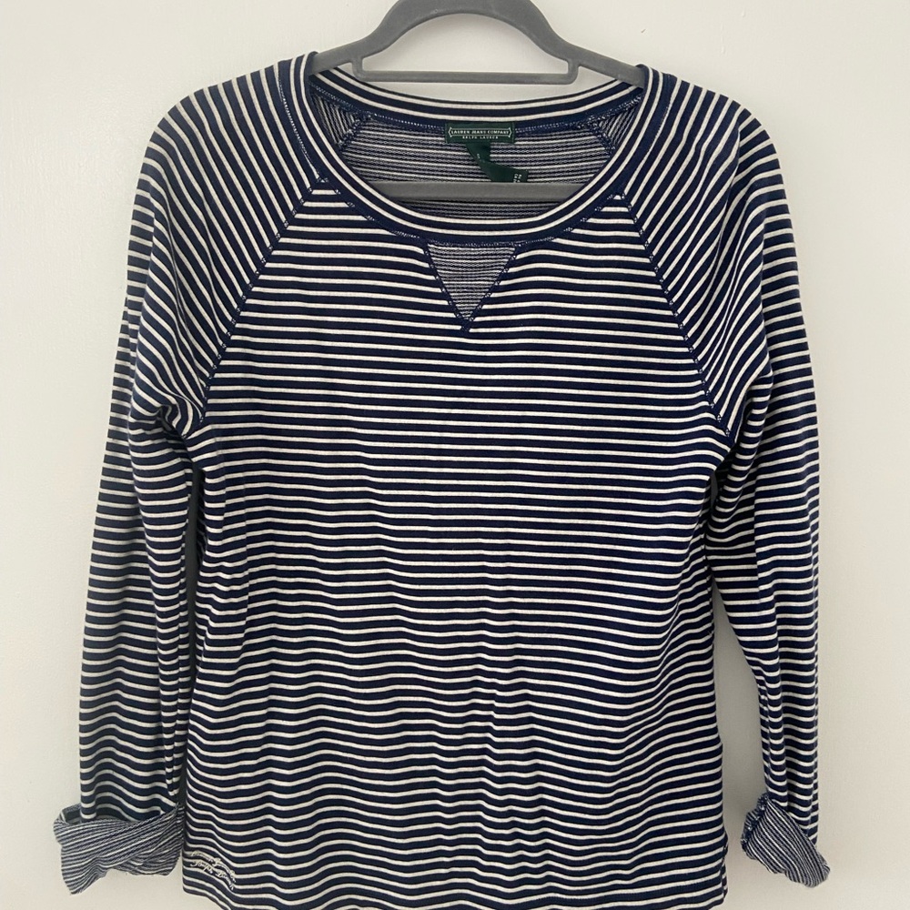 Lauren Jeans Company Navy and White Striped Long Sleeve Top
